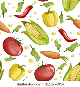 Seamless pattern  with fresh and ripe vegetables in flat style. Pattern for fabric or wrapping paper.