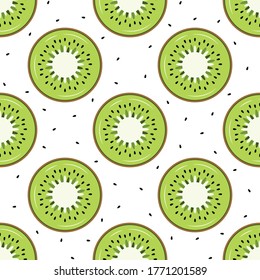 seamless pattern with fresh slice kiwi fruit isolated on white background, summer fruits for healthy lifestyle, cartoon style, vector illustration for any design