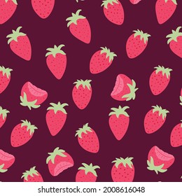 Seamless pattern of fresh strawberries. Vector cartoon background.