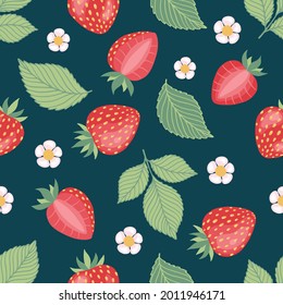 Seamless pattern of fresh strawberry background. Used for magazine, book,card, menu cover, web pages.