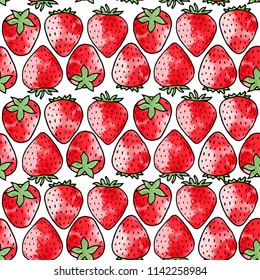 seamless pattern of fresh strawberry berries with watercolor texture