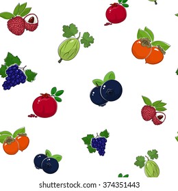 Seamless Pattern of Fresh Sweet Ripe Fruits and Berries,  Tropic Pattern, Vector Illustration
