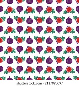 Patrón sin foco con frutas y hojas dulces y sabrosas. Impresión de frutos enteros y cortados. Luminosa planta exótica. Ilustración plana vectorial de alimentos