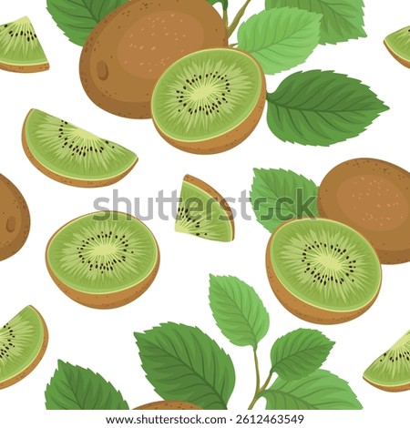 Seamless pattern with Fresh and tasty kiwi, fruit brunch.