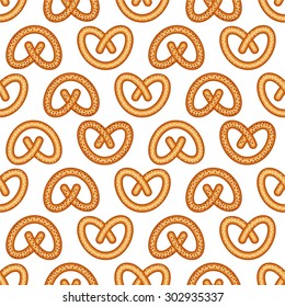 Seamless pattern with fresh tasty pretzel for Oktoberfest on white background. Bavarian pretzel illustration.