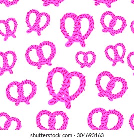 Seamless pattern with fresh tasty pretzel for Oktoberfest on white background. Bavarian pretzel illustration.