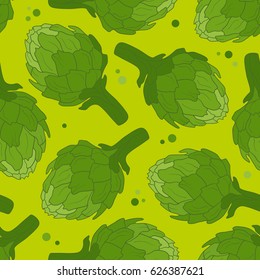 Seamless pattern with fresh vegetables. Colorful background vector. Illustration with artichokes. Decorative wallpaper, good for printing