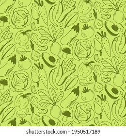 Seamless pattern with fresh vegetables. Healthy and beneficial product. Organic food. Gardening or farming concept. Design for print, packaging, wallpaper, textil. Flat vector illustration.