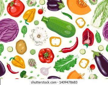 Seamless pattern with fresh vegetables. Illustration for backgrounds, card, posters, banners, textile prints, cover, web design