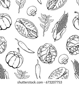 seamless pattern of fresh vegetables illustration using hand drawn or sketch style