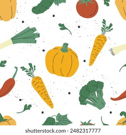 Seamless pattern with fresh vegetables on a white background.