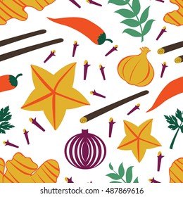 Seamless pattern with fresh vegetables and spices