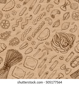 Seamless pattern with fresh vegetables. Tomato, pepper, cucumber, chili, onion, garlic and beans. Vector illustration for your design