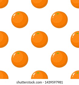 Seamless pattern with fresh whole orange fruit on white background. Tangerine. Organic fruit. Cartoon style. Vector illustration for design, web, wrapping paper, fabric, wallpaper.