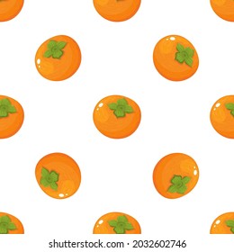 Nahtloses Muster mit frischen ganzen Persimmonfrüchten einzeln auf weißem Hintergrund. Sommerfrüchte für gesunden Lebensstil. Bio-Früchte. Cartoon-Stil. Vektorgrafik für jedes Design.
