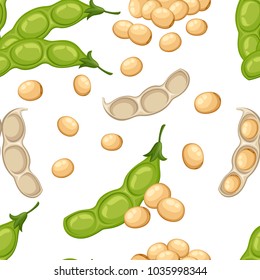 Seamless pattern of fresh whole soybean vegetable from the garden organic food open bean pod vector illustration isolated on white background web site page and mobile app design