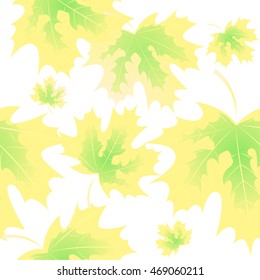 Seamless pattern of fresh yellow autumn maple leaf on a white background