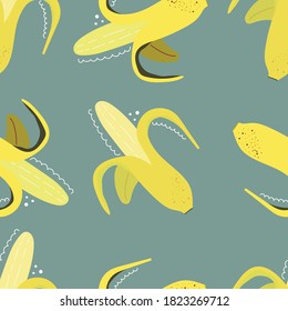 Nahtlose Muster frisch gelber Bananen. Handgezeichnete flache Illustration.
