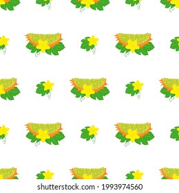 Nahtloses Muster mit frischen gelben Kiwanofrüchten und Blumen einzeln auf weißem Hintergrund. Sommerfrüchte für gesunden Lebensstil. Bio-Früchte. Cartoon-Stil. Vektorgrafik für jedes Design.