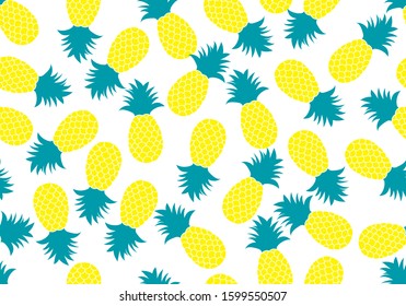 Seamless pattern. Fresh Yellow pineapple on White background. Fruit in Summer Vector illustration. Perfect for invitations, greeting cards, wrapping paper, posters, fabric print.