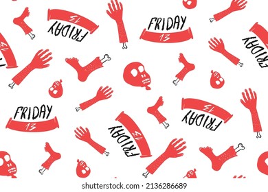 Seamless pattern Friday 13 with torn body parts