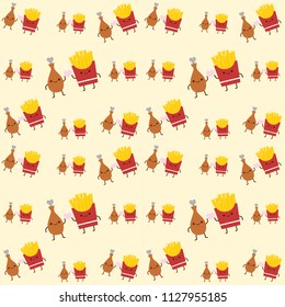seamless pattern fried chicken and french fries
