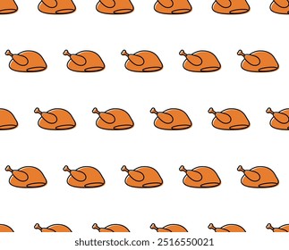 Seamless pattern with fried chicken icon on white background. For fabric design, packaging, cover design. Vector graphics 