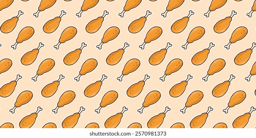 Seamless pattern with fried chicken legs. Pattern for packing fried chicken. Fast food packaging. beautiful seamless pattern.  