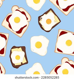 Seamless pattern of fried egg sandwiches