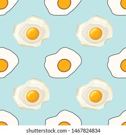 Seamless pattern with fried eggs. Breakfast time. Wallpaper, print, packaging, wrapping paper, modern textile design. Vector illustration.