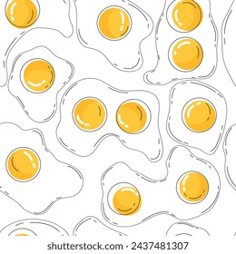 Seamless pattern with fried eggs, line. Vector illustration.