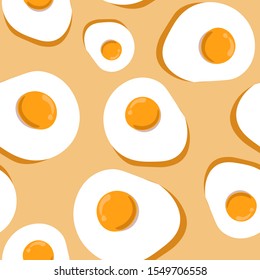 Seamless pattern of fried eggs, morning food repetitive illustration.