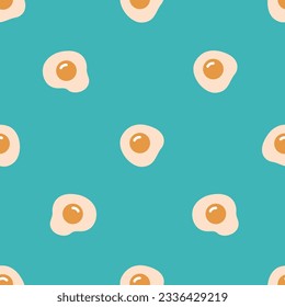 Seamless Pattern with Fried Eggs on Blue Background. Playful And Whimsical Design Featuring Fried Eggs