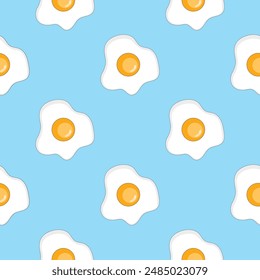 Seamless pattern fried eggs on light blue background. Wallpaper vector illustration seamless fried eggs.