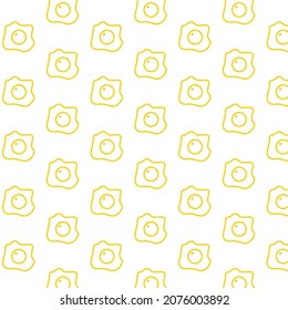 Seamless pattern of fried eggs in white background with mini doodle (icon). Vector Illustration
