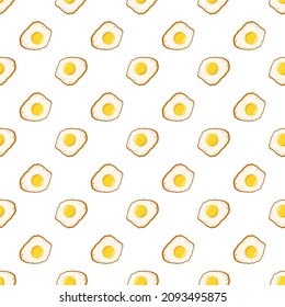 Seamless pattern with fried eggs with yellow yolk. Print of breakfast food. Vector flat illustration