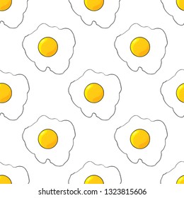 Seamless pattern of Fried eggson white backgroud. Vector