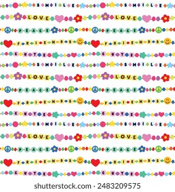 Seamless pattern with friendship bracelets. Cartoon vector colorful background in flat style	