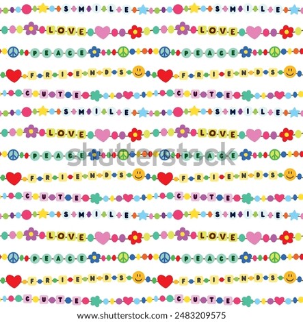 Seamless pattern with friendship bracelets. Cartoon vector colorful background in flat style	
