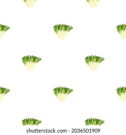Seamless pattern frisee salad on white background. Minimalistic ornament with lettuce. Geometric plant template for fabric. Design vector illustration.