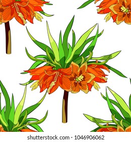 seamless pattern  Fritillaria imperialis flower paradise tree  vector illustration