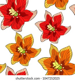 seamless pattern  Fritillaria imperialis flower paradise tree  vector illustration