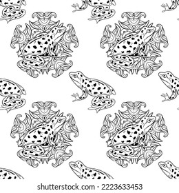Seamless pattern with frog and mandala. Graphic background with decorative ornament.