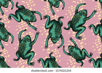 patrón transparente con ranas, dibujadas a mano