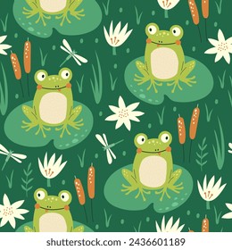 Seamless Pattern with frogs. Kids pattern. Vector illustration
