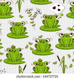 Seamless pattern - frogs in water