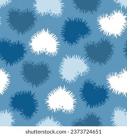 Seamless pattern with frosty abstract hearts. Silhouettes of shapes with sharp icy edges. Vector graphics.