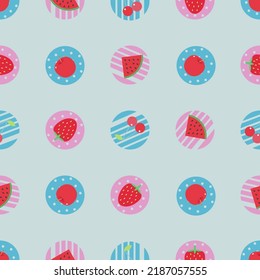 Seamless pattern fruit with a apple, watermelon, strawberry, cherry. Vector illustrator