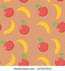 seamless pattern of fruit. Apples and bananas, warm colors.