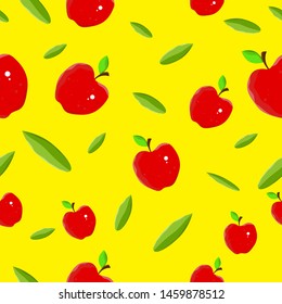 Seamless pattern fruit apples leaves repeat endless vector background great for textile, wrapping and print